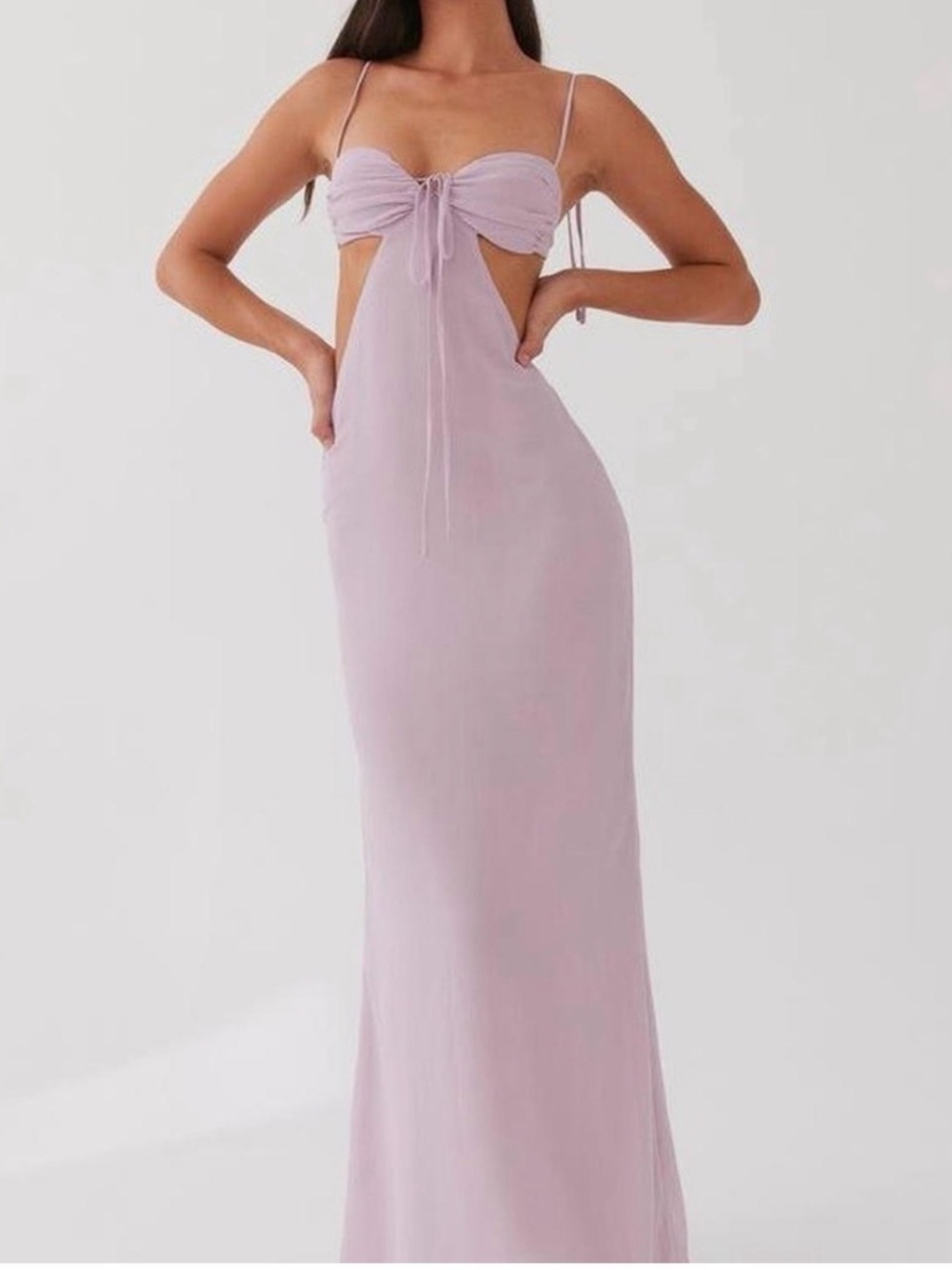 Peppermayo Lilac Strapless Cutout Maxi Dress with Front Tie
